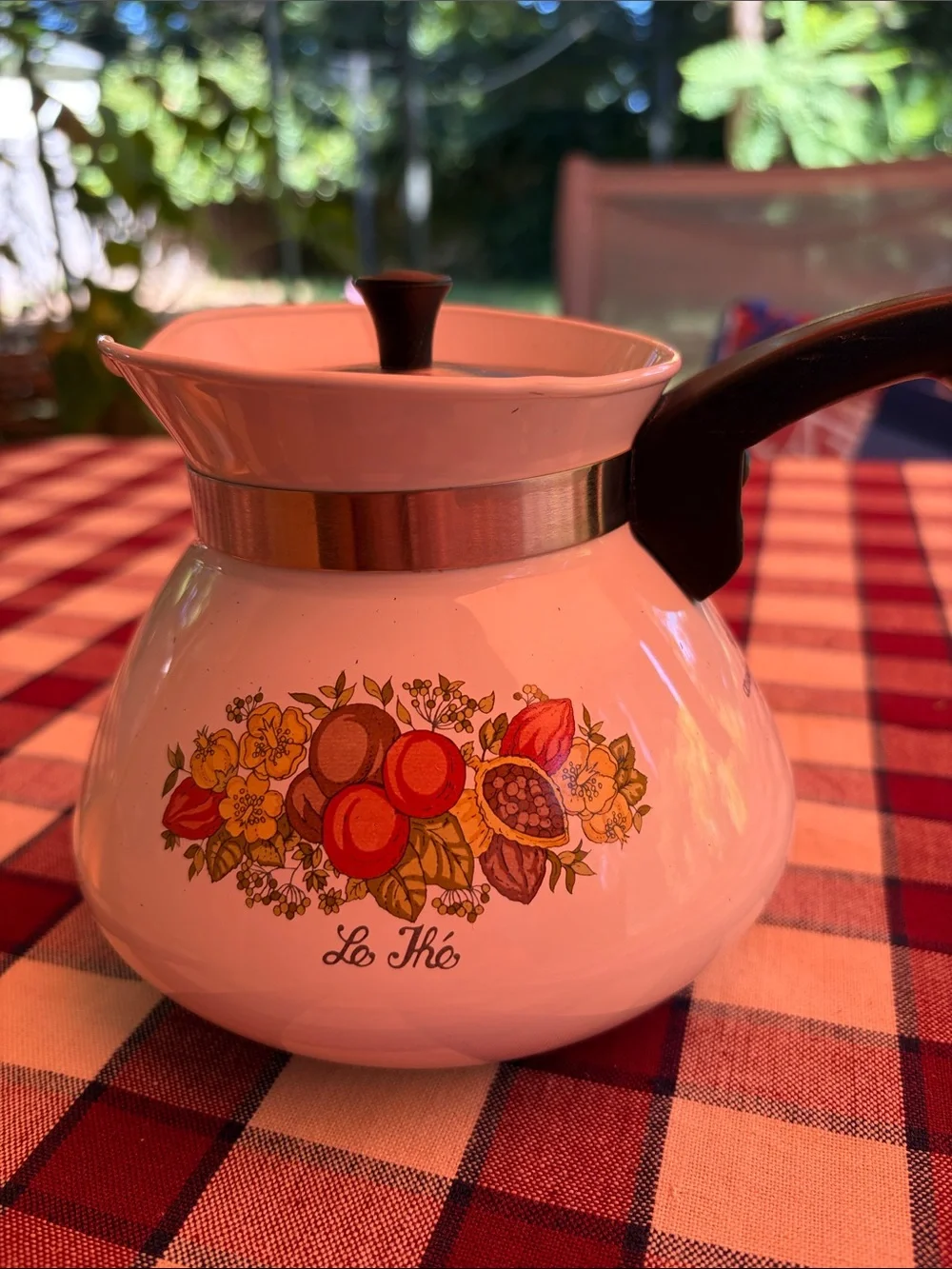 Floral Enamel Coffee Kettle with Black Handle